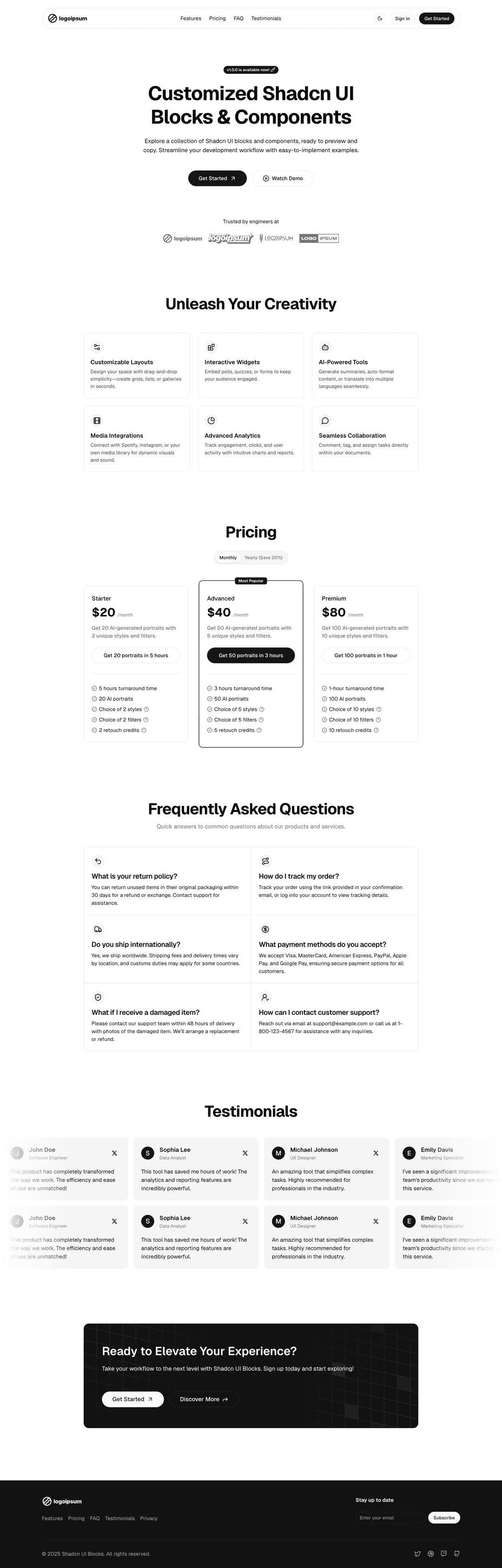 Beautifully designed shadcn ui templates