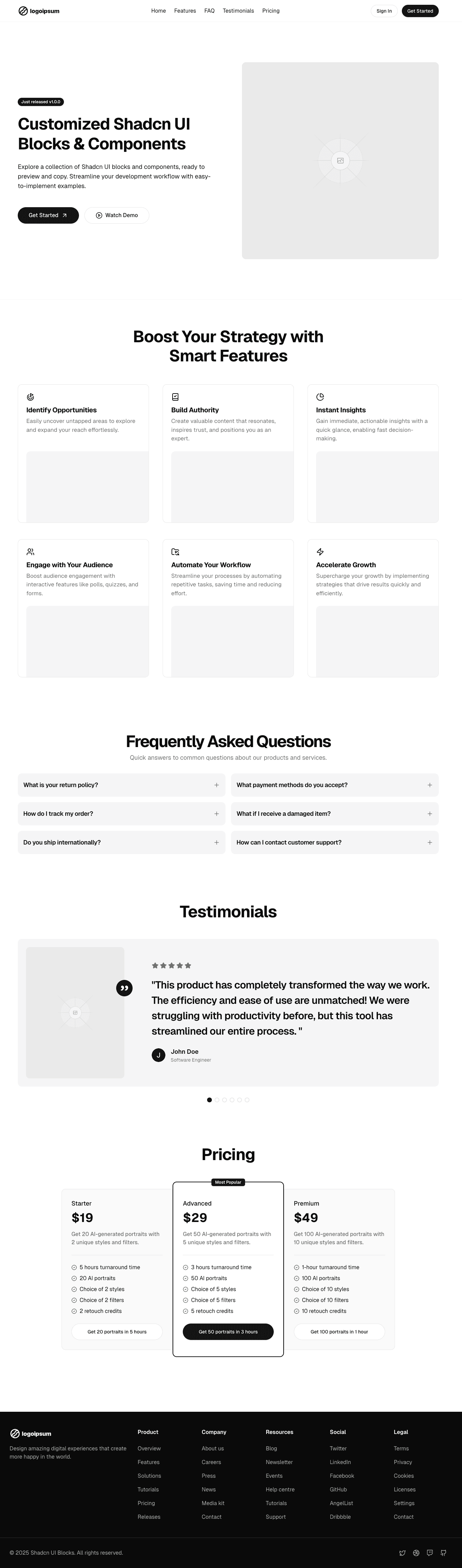 Beautifully Designed Shadcn UI Templates Beautifully designed shadcn ui templates