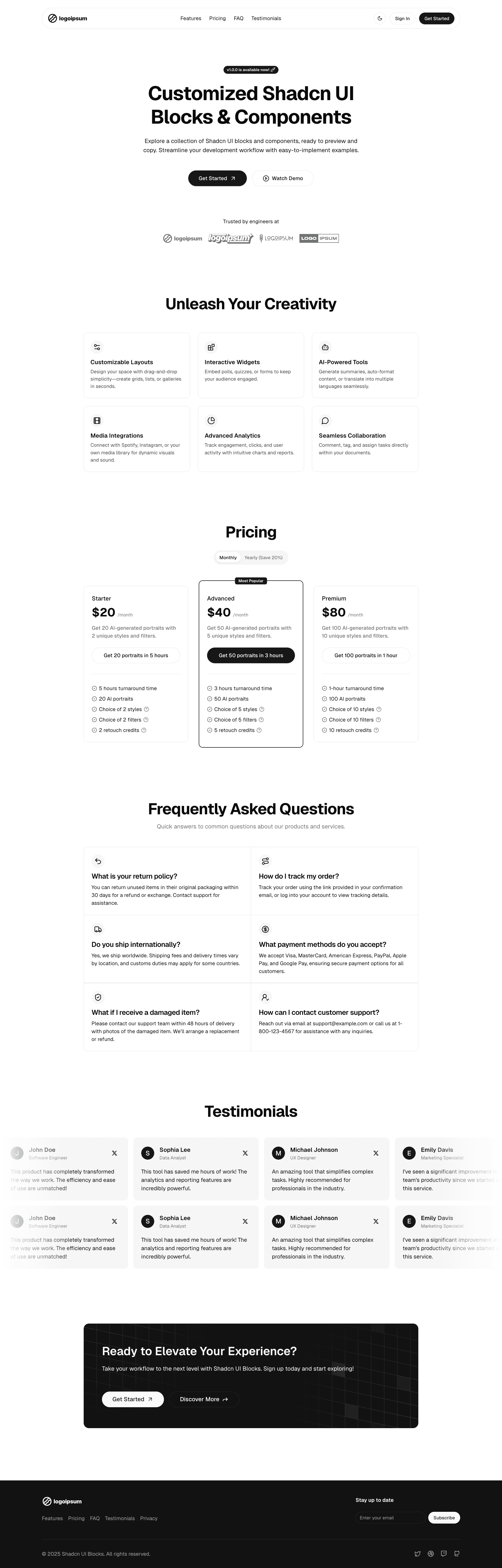 Beautifully Designed Shadcn UI Templates Beautifully designed shadcn ui templates